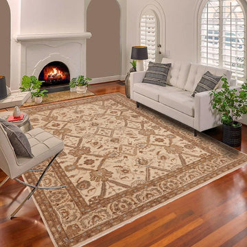 handmade Traditional Kafkaz Chobi Ziegler Beige Blue Hand Knotted RECTANGLE 100% WOOL area rug 9 x 13